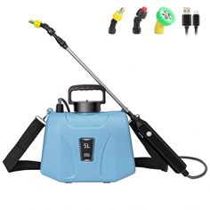 an electric sprayer with two hoses attached to it and various accessories around it