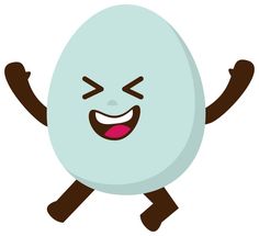 an egg with its arms and legs spread out in the air, making a funny face