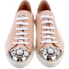 Nwt Miu Miu Nude Patent Leather Jeweled Sneakers. Round-Toes With Crystal Embellishments. Lace-Up Closure At Uppers. Excellent Condition, I Just Walked Them Inside The House To Try Them Out. Purchased From The Real Real. No Box Or Dust Bag. Size 39 (Sneakers By Miu Miu Typically Run A Half Size Small) Luxury Embellished Leather Sneakers, Embellished Leather Lace-up Sneakers, Pink Embellished Sneakers For Party, Pink Embellished Round Toe Sneakers, Pink Embellished Low-top Sneakers, Elegant Embellished Low-top Sneakers, Embellished Leather Sneakers With Round Toe, Embellished Lace-up Sneakers, Embellished Leather Sneakers