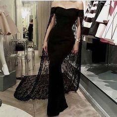 Have all eyes on you this season with this Prom dress. Featuring a Black satin lace material with a bandeau neckline, a fishtail design and a detachable trailing, we are in love. Team this with High Heels and your go-to accessories to complete the look. Lace Cloak, Off Shoulder Prom Dress, Prom Dress Strapless, Early Night, Off Shoulder Evening Dress, Elegant Ball Gowns, Strapless Evening Dress, Strapless Prom Dresses, Ball Gowns Evening