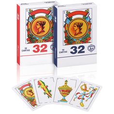 playing cards with the number 32 on each side and an image of a woman's head