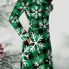 ✨Introducing our enchanting Snowflakes On Plaid Long Sleeve Midi Dress! Crafted with love and attention to detail, this dress showcases a timeless Green Plaid Style that instantly captures the spirit of the holiday season.  ✨ From festive Christmas parties to elegant holiday gatherings, this dress is the epitome of seasonal style. The delicate snowflakes beautifully accentuate the classic plaid pattern, creating a captivating and whimsical look. With its long sleeves, this midi dress ensures bot Mrs Claus Dress, Dress For Winter, Snowflake Dress, Christmas Parties, Plaid Fashion, Sleeve Midi Dress, Long Sleeve Midi, Christmas Dress, Long Sleeve Midi Dress