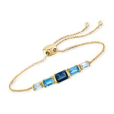 3.10 ct. t.w. Tonal Blue Topaz Bolo Bracelet in 18kt Gold Over Sterling Coral Drop Earrings, Blue Topaz Pendant Necklace, Summer Wishlist, Opal Drop Earrings, Topaz Birthstone, Elephant Pendant Necklace, Blue Topaz Bracelet, Bolo Bracelet, Gold Topaz