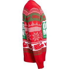 a red and green christmas sweater on a white background