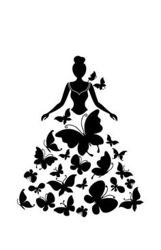 the silhouette of a woman surrounded by butterflies