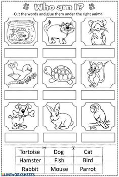 worksheet with pictures of animals and their names