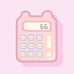 a pink calculator with the number 66 on it's face and ears