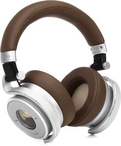 the headphones are brown and white with gold trimmings on each earpiece