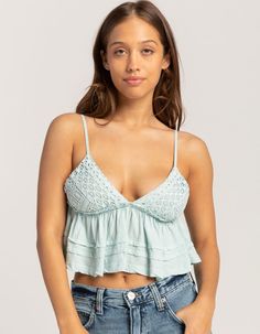 Bdg Urban Outfitters Bella Babydoll Top. Crafted With Soft And Lightweight Fabric, This Top Features A Charming Crochet Lace Overlay At The Bust. With An Elastic Underbust, This Top Offers A Flattering And Comfortable Fit That Accentuates Your Silhouette While Providing Support. The Adjustable Spaghetti Straps Ensure A Customizable Fit, Allowing You To Achieve The Perfect Look And Feel. Cropped Length. 100% Cotton. Machine Wash. Imported. Model Is Wearing A Size Small Model Measurements:height: Womens Babydoll Tops, Flannel Sweatshirt, Baby Doll Top, Bdg Urban Outfitters, Full Tilt, Open Knit Sweater, Cargo Skirt, School Fits