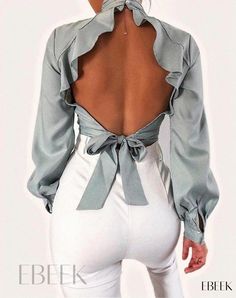 Spring Fitted Backless Blouse, Chic Backless Blouse For Spring, Chic Backless Spring Blouse, Spring Party Backless Tops, Summer Backless Blouse, Chic Off-shoulder Blouse For Brunch, Backless Top For Spring Date Night, Backless Tops For Date Night In Spring, Fitted Backless Summer Blouse