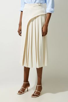 Tailored Buckle Detail Pleated Midi Skirt Layering Dresses Summer, Tall Maxi Dress, Skirt Collection, Leather Jacket Dress, Tall Pants, Cruise Outfits, Crisp White Shirt, Layer Dress, Leather Dresses