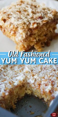 an oatmeal yum cake is cut in half and ready to be eaten