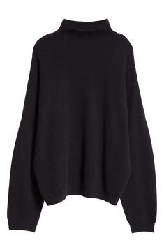 The label expands its collection of elevated knitwear essentials with this soft cashmere-blend sweater made even cozier with an expansive mock neck and slouchy dropped shoulders. 25" length (size Medium) Mock neck Long sleeves Dropped shoulders 94% cashmere, 5% polyamide, 1% elastane Dry clean Made in Italy Designer Clothing Black Sweater, Black Cashmere Crew Neck Sweater, Black Cashmere V-neck Sweater For Winter, Luxury Black Cashmere Sweater, Black Cashmere Casual V-neck Sweater, Sweater Black, Black Cashmere Sweater, Luxury Black Cashmere V-neck Sweater, Cashmere Blend Sweater