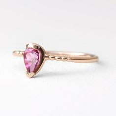 Teardrop Pink Tourmaline Solitaire Ring with Beaded Band Pink | Etsy Tourmaline Ring Engagement, Tourmaline Engagement Ring, Pink Tourmaline Ring, Handmade Fine Jewelry, Wedding Engagement Ring, Tourmaline Stone, Diamond Earring