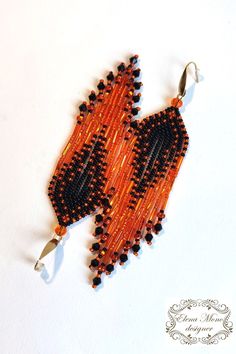 Brick Stitch Long Fringe Earrings halloween, Beaded Earrings, Beaded Jewelry, Present - Etsy Russia Halloween Beaded Earrings, Seed Beads Diy, Halloween 3, Earrings Halloween, Long Fringe, Long Fringes, Earrings Beaded, Beads Diy, Brick Stitch