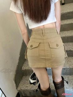 Qteee - Chic Khaki Denim Skirt - Vintage High Waist A-line Skirt with Half-body Design, Protects against Excessive Exposure, Accentuates Hips Y2k Mujer, Slim Fit Skirts, High Waisted Denim Skirt, Shorts Skirt, Summer Bodycon Dress, Skirt Y2k, Vintage Girl, Work Skirts, Half Skirt