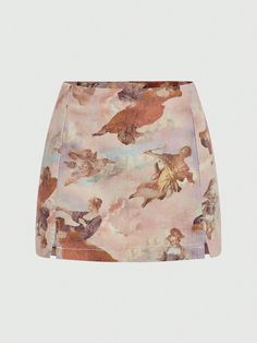 Women Vintage Angel Printed High Slit Denim Skirt For Summer Pink Casual   Denim Figure,All Over Print A Line,Straight Non-Stretch  Women Clothing, size features are:Bust: ,Length: ,Sleeve Length: Spring Grunge, Denim Skirt Outfit, Png Clothes, Angel Print, Vintage Angel, Rose Bonbon, Denim Skirts, Modest Fashion Outfits, Jeans Rock