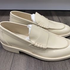 Brand New! Chanel Oxford Ivory Leather Loafers Size 38 Box. Dust Bag. Receipt Included. I Purchased From Saks And They Were A Half Size Too Big So Forced To Sell Them. Never Worn. Willing To Sell For $500 Ig @Dr.Ingy No Posh Fees Classic Beige Platform Loafers With Round Toe, Beige Platform Loafers For Office, Beige Spring Platform Loafers For Office, Beige Flat Heel Platform Loafers For Office, Chic Cream Loafers For Workwear, Classic Cream Loafers For Business, Cream Formal Loafers With Flat Heel, Cream Loafers With Flat Heel For Formal Occasions, Chic Beige Platform Loafers For Work