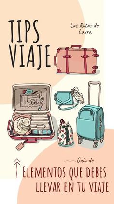 an image of luggage with the words tips viaje written in spanish and english on it