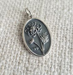 sterling silver birthflower chrysanthemum charms 925 sterling silver charm size 25x13mm Strawberry Necklace, Oval Frame, Chrysanthemum, Birth Flowers, Charm Necklace, Charms, Birthday Gifts, Sterling Silver, Pendant