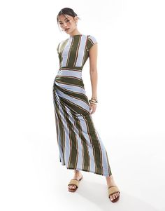 ASOS DESIGN draped midi dress with open back in multi stripe | ASOS Fitted Maxi Dress With Vertical Stripes For Summer, Fitted Vertical Stripes Maxi Dress For Summer, Fitted Short Sleeve Dress With Vertical Stripes, Chic Striped Maxi Dress, Fitted Dress With Vertical Stripes And Short Sleeves, Fitted Striped Maxi Dress With Short Sleeves, Fitted Striped Short Sleeve Maxi Dress, Striped Fitted Maxi Dress For Summer, Fitted Striped Maxi Dress For Spring