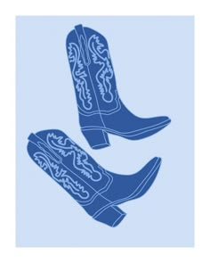 two blue cowboy boots with designs on them