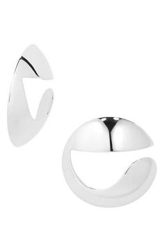 Coperni translates its 'C' logo into sculptural frontal hoops plated in polished silvertone. Post back Silvertone plate Made in Italy Modern Plated Hoop Earrings, Modern Sphere Earrings With Polished Finish, Modern Polished Sphere Earrings, Modern White Gold Earrings, Contemporary Metal Earrings With Polished Finish, Modern Sterling Silver Earrings With Shiny Finish, Modern Silver Hoop Earrings For Formal Occasions, Modern Crescent Jewelry For Pierced Ears, Modern White Gold Earrings With Shiny Finish