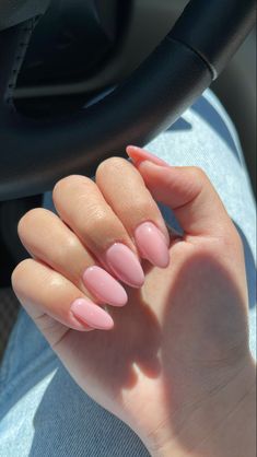 Milky Pink Nails With French Tip, Pink Pastel Acrylic Nails, Nudish Pink Nails, Almond Nails Nude Color, Pink Milky Nails, Plain Pink Nails, Milk Pink Nails, Pinky Nude Nails, Nude Nails Pink