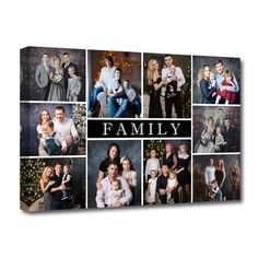 a collage of family photos with christmas tree in the background