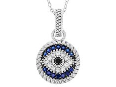 Bella Luce ® blue and black nanocrystal with white diamond simulants 86ctw round, rhodium over sterling silver with black rhodium settings evil eye pendant with chain. Pendant measures approximately 1.00"L x 0.56"W and has a 2mm bail. Also includes an 18 inch cable chain with a spring ring closure. Sapphire Pave Setting Jewelry, Sapphire Jewelry With Pave Setting, Sapphire Cubic Zirconia Jewelry With Pave Setting, White Gold Jewelry With Pave Setting And Lab-created Sapphire, Diamond White Round Lab-created Sapphire Jewelry, Round Diamond White Lab-created Sapphire Jewelry, Blue Round Jewelry With Pave Setting, Blue Cubic Zirconia Jewelry With Pave Setting, Blue Spinel