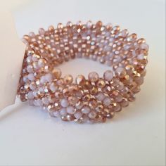 Elastic Crystal Bead Bracelet Cream Color New With Tag Party Stretch Bracelet With Large Beads, Round Beads Crystal Bracelet For Party, Elegant Crystal Bracelet With Large Beads For Party, Elegant Party Stretch Bracelet With Large Beads, Party Crystal Bracelet With Round Beads, Crystal Bracelet For Party, Elegant Large Beads Crystal Bracelet For Party, Adjustable Crystal Bracelet With Polished Beads For Parties, Adjustable Polished Beads Crystal Bracelet For Party