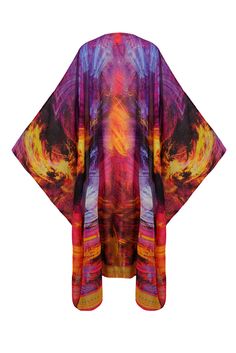 AMOR KAFTAN Multicolor Kaftan With Vibrant Print And Kimono Sleeves, Festival Kaftan With Vibrant Print And Kimono Sleeves, Silk Multicolor Kaftan With Vibrant Print, Long Purple Kaftan For Festival, Multicolor Kaftan For Party And Festivals, Vibrant Silk Kaftan, Vibrant Multicolor Silk Kaftan, Purple Long Kaftan For Beach Cover-up, Multicolor Vibrant Printed Kaftan