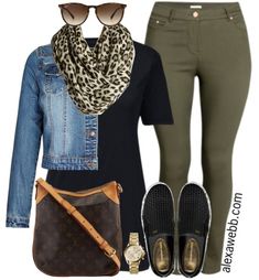 Weekend Inspiration - Plus Size Casual Outfit - Alexa Webb Olive Pants, Leopard Print Scarf, Hipster Outfits, Mode Casual, Plus Size Fashion For Women, Outfits Casual, Casual Style Outfits, Fall Winter Outfits, Plus Size Casual