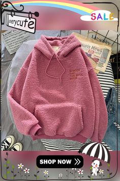 Winter Embroidery Letter Wool Hooded Women Pink Sweet Sweatshirts Korean Fashion Sweatshirts Long Sleeves Lady Clothes New Hood Clothes, Lady Clothes, Winter Embroidery, Embroidery Letter, Fashion Sweatshirts, Embroidery Letters, Women Pink, Fur Fashion, Fur Trim