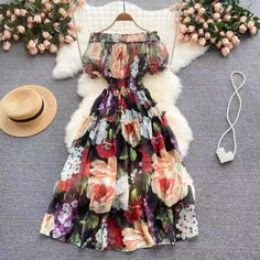 Elegant chiffon dress, new,off shoulder, bubble sleeves, slim long holiday dressMaterial:blendedStyle:elegantFeatures:floralColor:as pictureSize(cm):M,L,XL,2XL 1inch=2.54cmM:bust:94,sleeve:21,waist:66-74,length:110&ltp&gtL:bust:98,sleeve:22,waist:70-78,length:111</p>&ltbr/>&ltp&gtXL:bust:102,sleeve:23,waist:74-82,length:112</p>&ltbr/>&ltp&gt2XL:bust:106,sleeve:24,waist:78-86,length:113</p>&ltbr/>&ltp&gtNote:Due to different m Pregnancy Fits, Elegant Chiffon Dress, Witchy Clothes, Printed Chiffon Dress, Neck Flower, Chiffon Summer Dress, Print Chiffon Dress, Clothing Art, Long Holiday