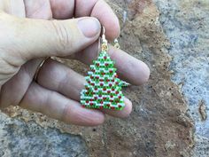 Christmas Tree Beaded Earrings - Etsy Christmas Beaded Round Earrings, Handmade Beaded Earrings For Holiday, Handmade Round Beaded Earrings For Holiday, Handmade Holiday Beaded Earrings With Round Beads, Christmas Tree Beads, Delica Beads, Holiday Deals, Beaded Earrings, Contrasting Colors