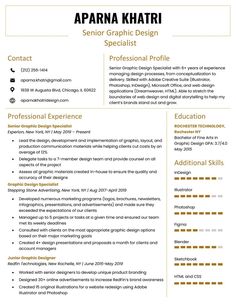 a professional resume template for an experienced graphic designer