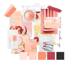 a collage of different shades of pink and orange