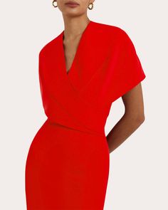 Safiyaa Flora Crepe Midi Dress | OLIVELA Career Outfits, Drape Top, Flora Dress, Crepe Midi Dress, Sleeve Gown, Cherry Dress, Mob Dresses, Evening Tops, Large Clothes