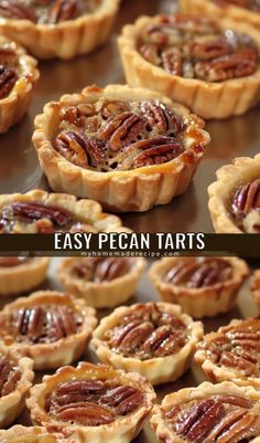 pecan tarts are ready to be baked in the oven and put into pie tins