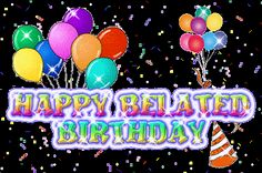 an animated birthday card with balloons and confetti on it's black background