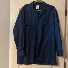 Nwot Men’s Dickies Work Shirts-2. Long Sleeve Button Down Navy. Large. Pockets. Navy Button-up Shirt With Pockets, Classic Navy Shirt With Pockets, Long Sleeve Dress Shirt With Pockets For Work, Solid Color Dress Shirt With Pockets For Work, Solid Dress Shirt With Pockets For Work, Blue Cotton Dress Shirt With Pockets, Blue Workwear Shirt With Buttoned Pockets, Blue Shirt With Buttoned Pockets For Work, Classic Navy Shirt With Button Closure