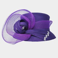 Style No : [424532] H22-Purple Color : Purple Crown Circumference : 23" Crown Height : 3" Brim Width : 2.25" 100% Polyester Bow Accented Flower Dressy Hat Fitted Purple Hat With Short Brim, Purple Wide Brim Hat For Spring, Elegant Purple Hats For Spring, Elegant Purple Hat For Spring, Fitted Purple Hat For Spring, Chic Purple Hat For Kentucky Derby, Purple Short Brim Hat For Garden Party, Purple Wide Brim Hat For Summer, Purple Wide Brim Hat For Church