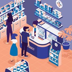 an illustration of people shopping in a pharmacy