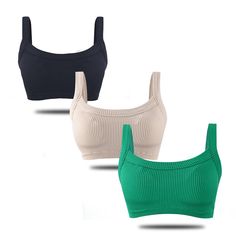 PRICES MAY VARY. Nylon/Spandex blend, stretchy,breathable and cozy,fit like a glove. Rib seamless bra top, wireless, low back, wide strap, front with double layers,with removable pads.you can choose wear with pad or not. This staple piece can be dress up or down, perfect for layering and such a great lounge bra,pair with with sweats,high wasted pants,jean,buttoned shirt or jacket,sweatshirt or hoodie. 3pcs in one package-several color options, 4 sizes available - S,M,L,XL Machine wash cold with Seamless Bra Top, High Wasted Pants, Buttoned Shirt, Lounge Bra, Padded Bralette, Perfect Bra, Square Neck Dress, Everyday Bra, Jeans Button