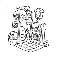 an image of a cartoon refrigerator with food in it