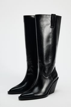 HEELED COWBOY BOOTS Cowboy Ankle Boots Outfit, Heeled Cowboy Boots, Black Western Boots, Black Cowgirl Boots, Cowboy Ankle Boots, Boots Outfit Ankle, Fashion Cowboy Boots, Zara Boots, Black Cowboy