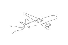 a single line drawing of an airplane flying in the sky