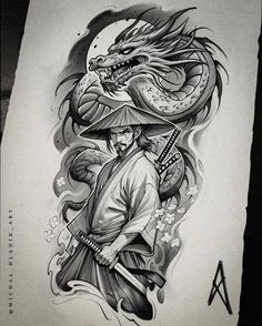 Samurai Tattoo Sleeve, Dragon Tattoo Ideas, Animal Sleeve Tattoo, Dragon Tattoo Art, Samurai Tattoo Design, Dragon Sleeve Tattoos, Egypt Tattoo, Japan Tattoo Design, Dragon Tattoos