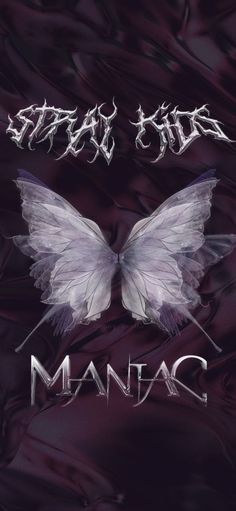 an image of a white butterfly with the words mantac written in silver on it